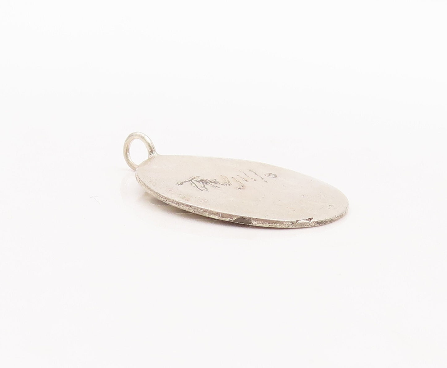 925 Sterling Silver Vintage Pendant Circular Slab Etched Landscape PT23471