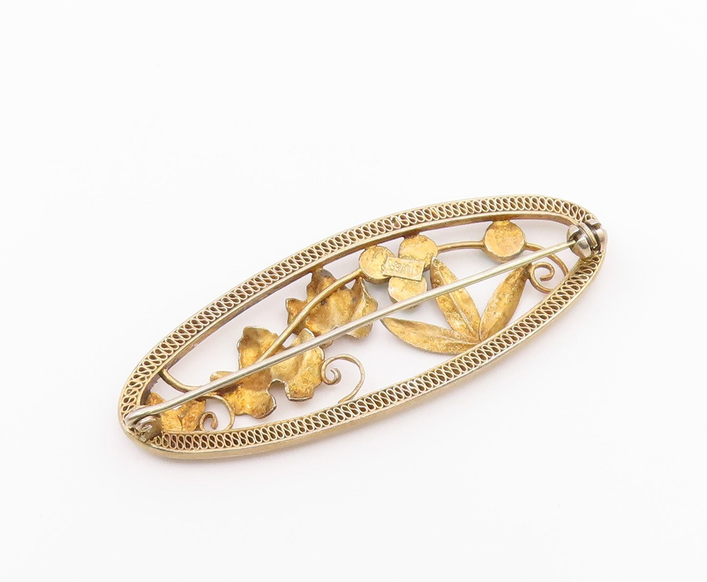 925 Sterling Silver  Vintage Petite Turquoise Floral Leaf Brooch Pin  BP8677