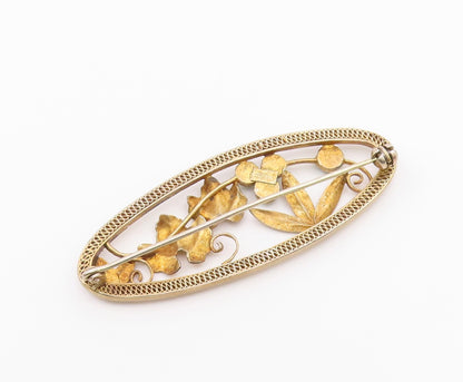925 Sterling Silver  Vintage Petite Turquoise Floral Leaf Brooch Pin  BP8677