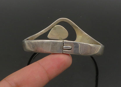 MEXICO 925 Sterling Silver  Vintage Black Onyx Shiny Bangle Bracelet  BT8909