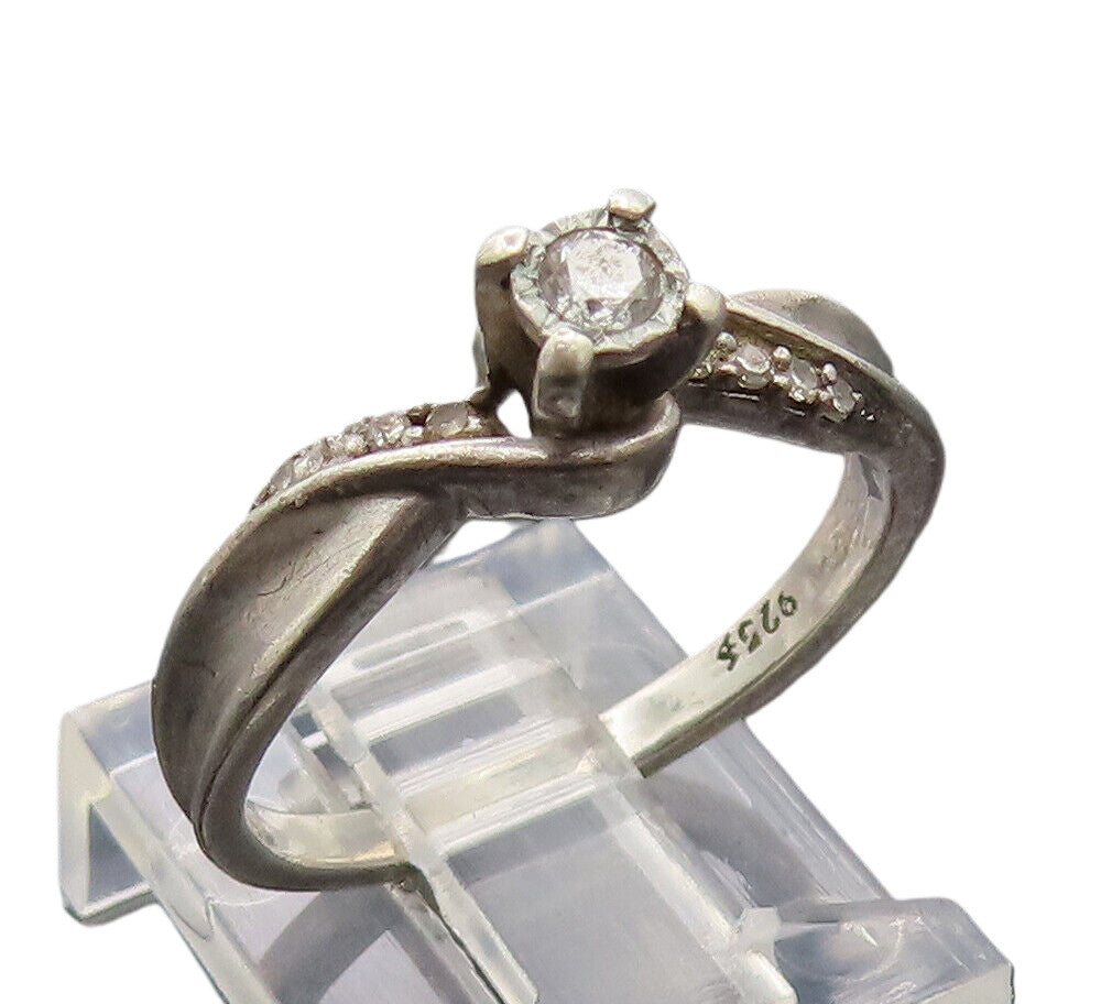 925 Sterling Silver  Vintage Delicate Twisted Swirly Diamond Ring Sz 7 RG26864