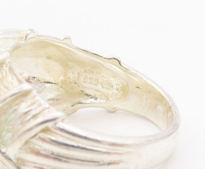 925 Sterling Silver Vintage Ring Domed Solid Carved Trellis Ribbon Sz 7  RG28341