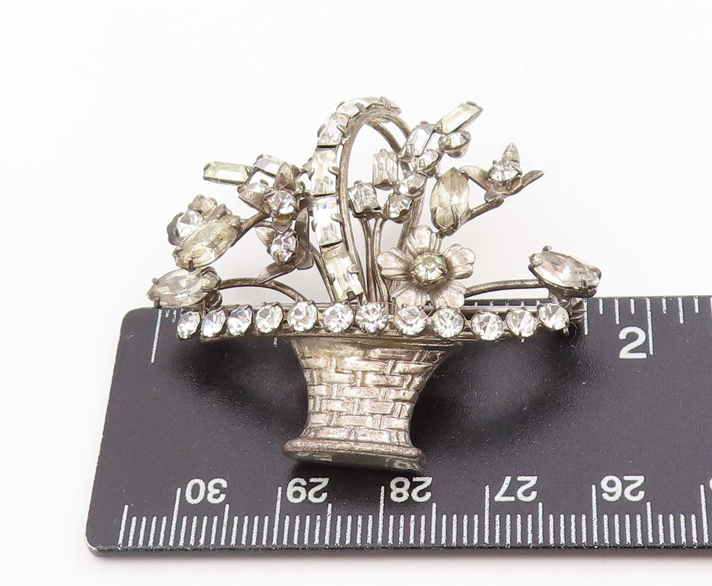 925 Sterling Silver Vintage Brooch CARL ART Topaz Etched Floral Basket  BP12002