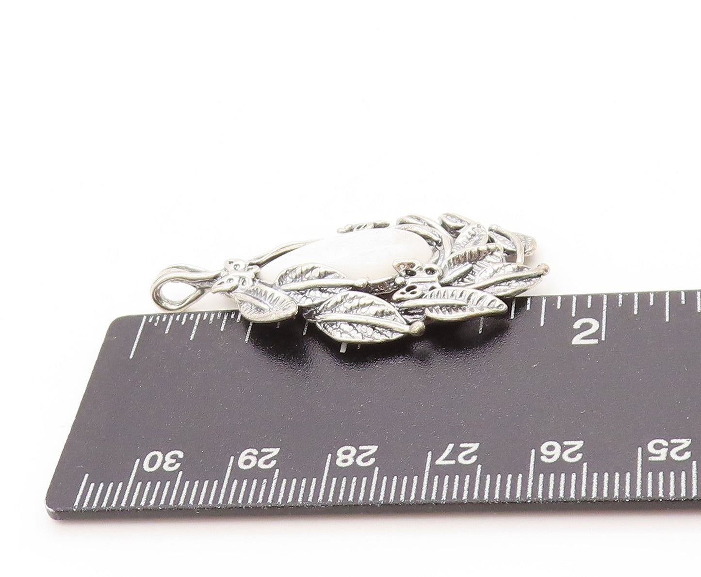 925 Sterling Silver Vintage Pendant OR PAZ ISRAEL Moonstone Floral Leaf  PT25056