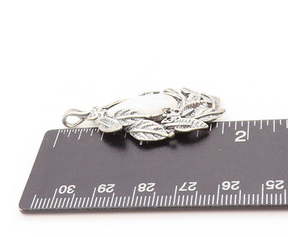925 Sterling Silver Vintage Pendant OR PAZ ISRAEL Moonstone Floral Leaf  PT25056