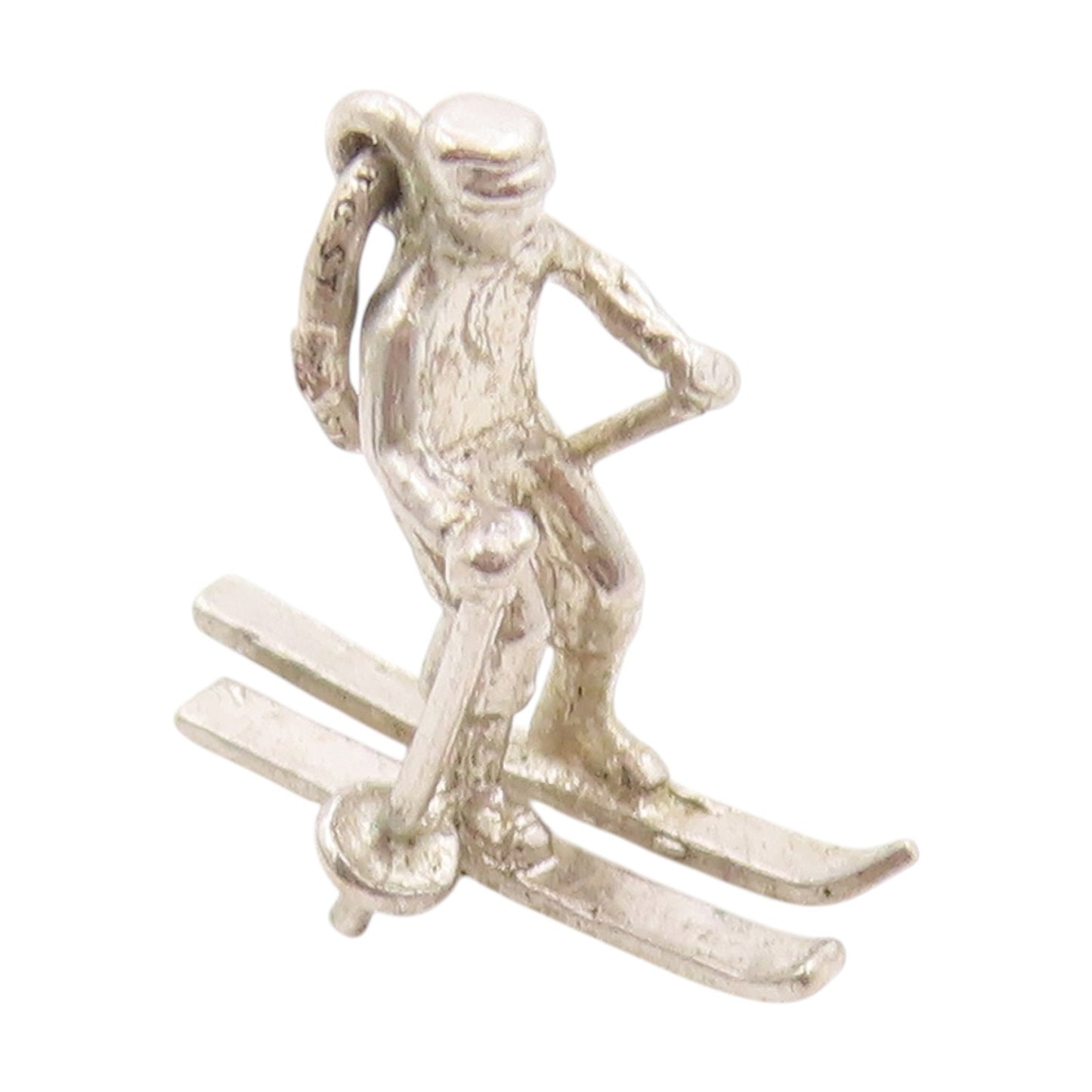 925 Sterling Silver Vintage Pendant Snow Skiing Man Winter Sport Charm  PT25109