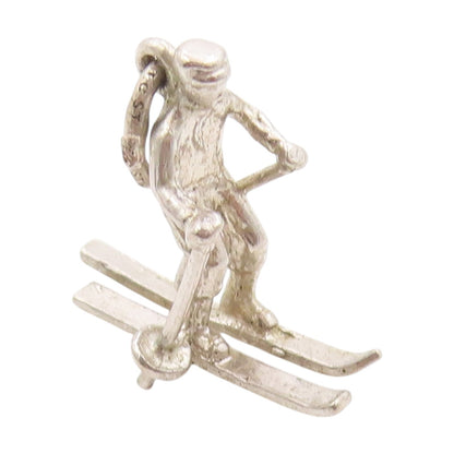 925 Sterling Silver Vintage Pendant Snow Skiing Man Winter Sport Charm  PT25109