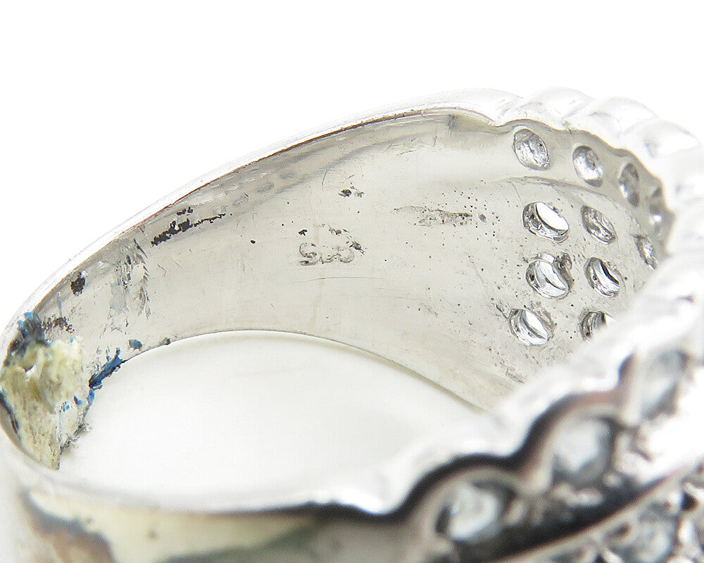 925 Sterling Silver  Aquamarine Encrusted Wavy Trim Band Ring Sz 7  RG17347