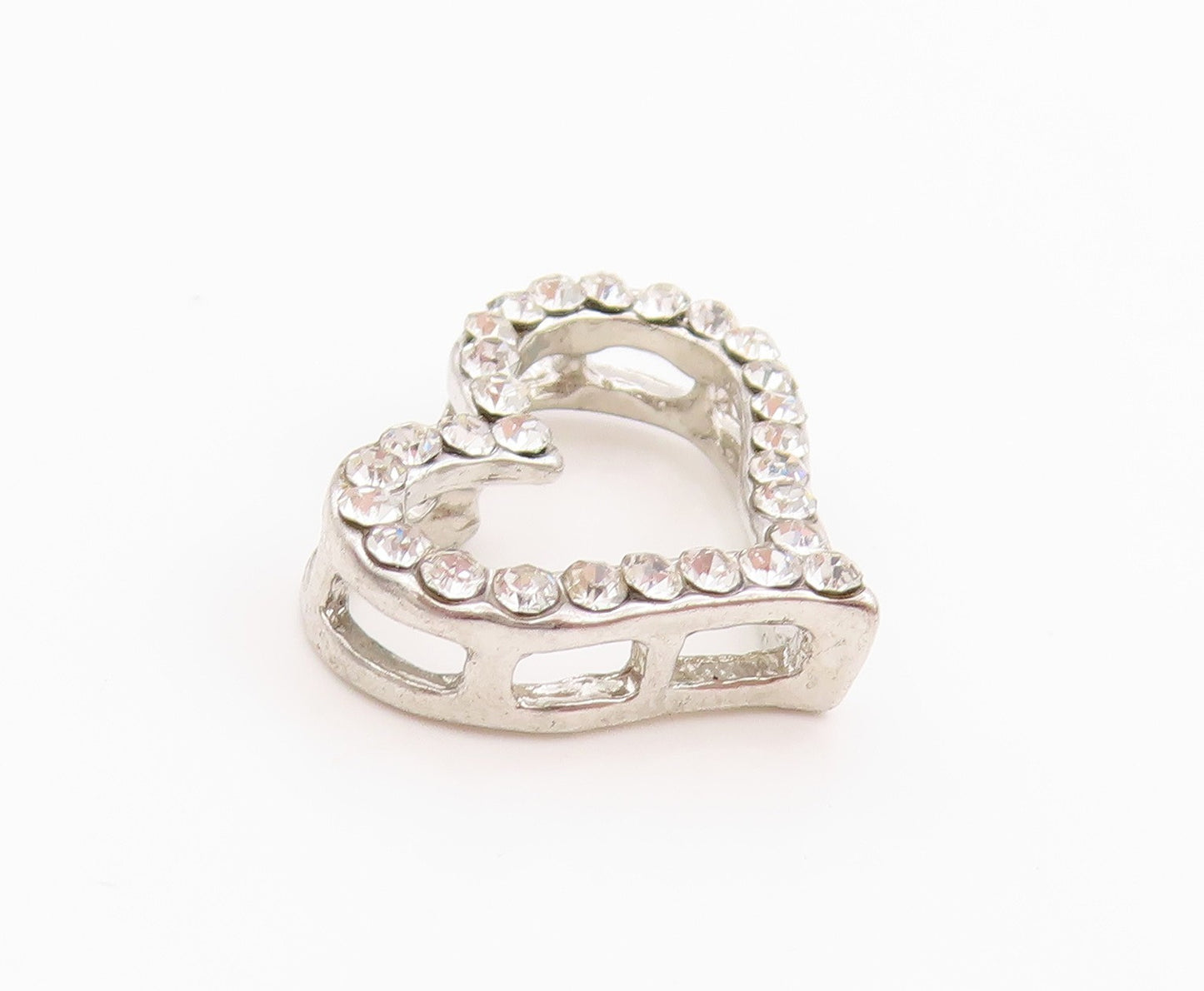 925 Sterling Silver Vintage Pendant Sparkling CZ Love Heart Outline  PT24959