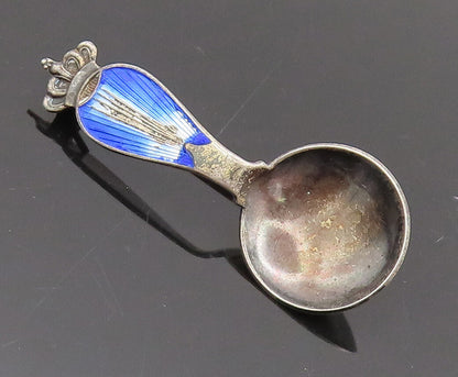 HGLS DENMARK 925 Silver  Vintage Carved Royal Enamel Spoon Brooch Pin  BP10295