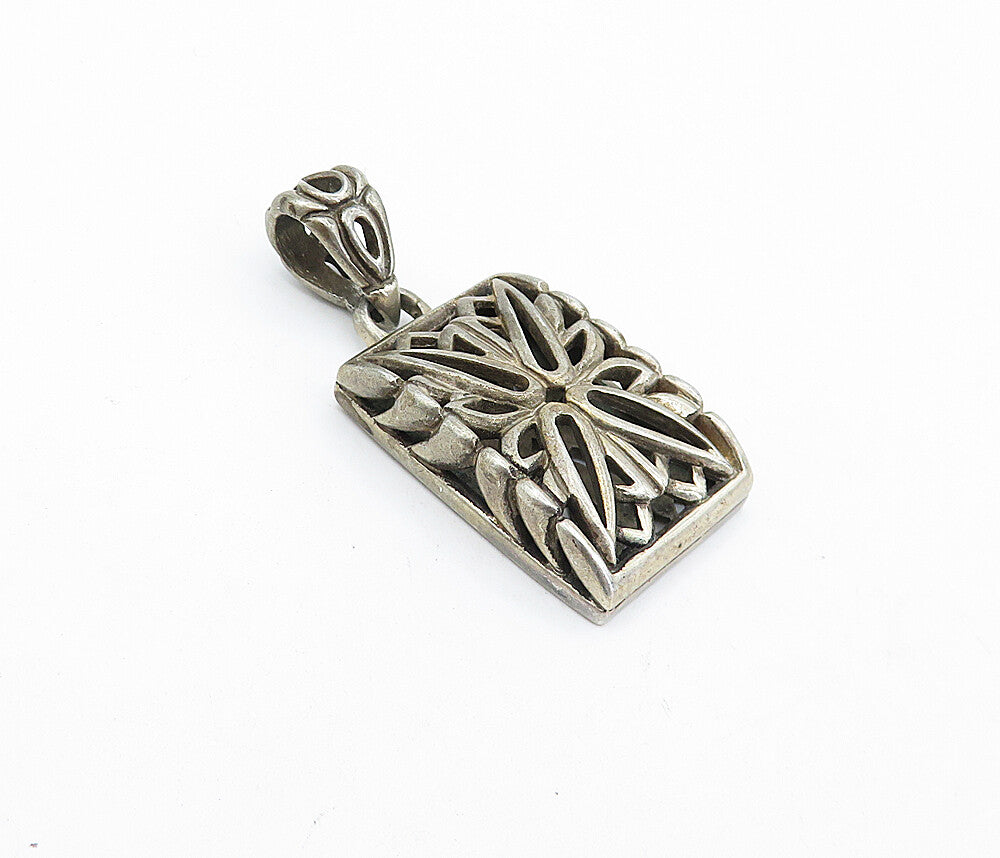 925 Sterling Silver  Vintage Dark Tone Floral Cutout Design Pendant  PT3257