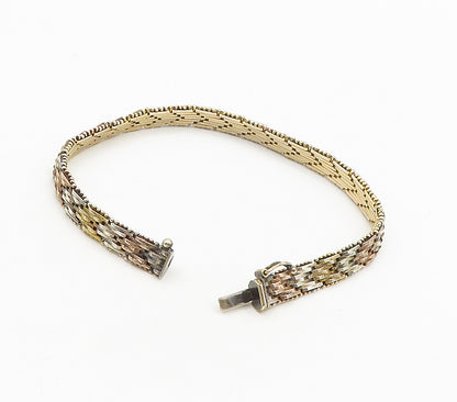 925 Sterling Silver  Vintage Shiny Arrow Pattern Flat Chain Bracelet  BT6190