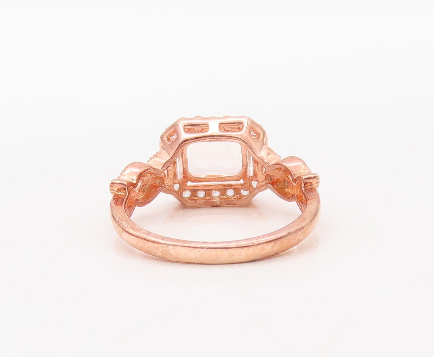 925 Sterling Silver Vintage Ring Rose Gold Plated Morganite & CZ  Sz 7.5 RG30591