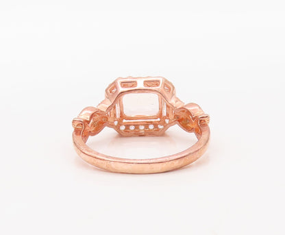 925 Sterling Silver Vintage Ring Rose Gold Plated Morganite & CZ  Sz 7.5 RG30591