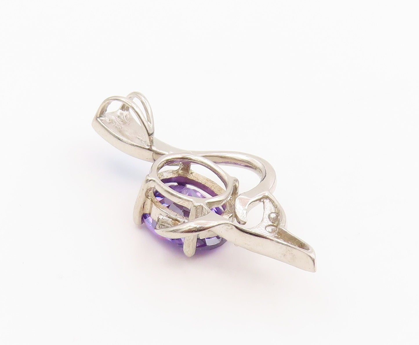 925 Sterling Silver Vintage Pendant Amethyst & Fire Opal Inlay Drop  PT25989