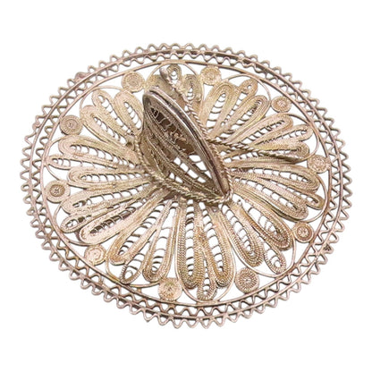 MEXICO 925 Silver  Vintage Antique Filigree Heavy Sombrero Brooch Pin  BP8080