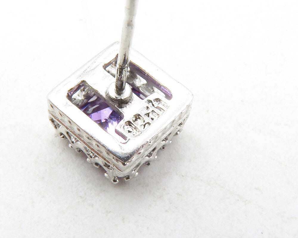 925 Sterling Silver  Sparkling Purple Cubic Zirconia Stud Earrings  EG6508