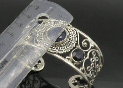 925 Sterling Silver   Vintage Blue Stone Floral Vine Cuff Bracelet  BT9088