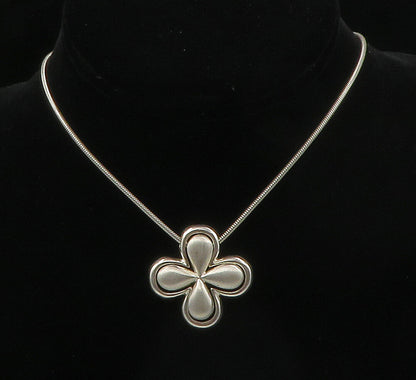 925 Sterling Silver  Vintage Shiny Flower Motif Snake Chain Necklace  NE2650