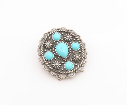 925 Sterling Silver Vintage Pendant CAROL FELLY Turquoise Concho Motif  PT26083