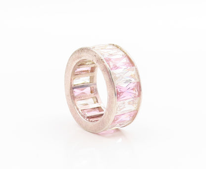 925 Sterling Silver Vintage Ring Pink & White Topaz Eternity Band  Sz 6  RG36058