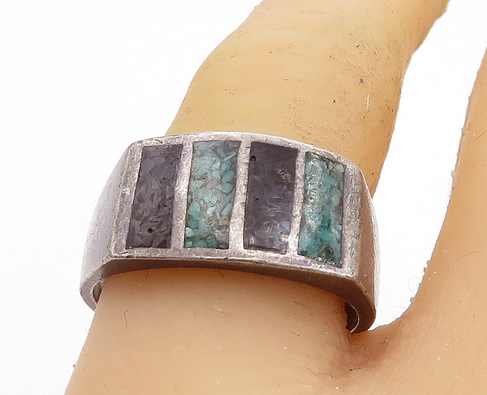 925 Sterling Silver  Vintage Antique Turquoise & Black Onyx Ring Sz 9  RG6274