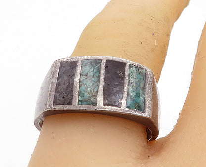 925 Sterling Silver  Vintage Antique Turquoise & Black Onyx Ring Sz 9  RG6274