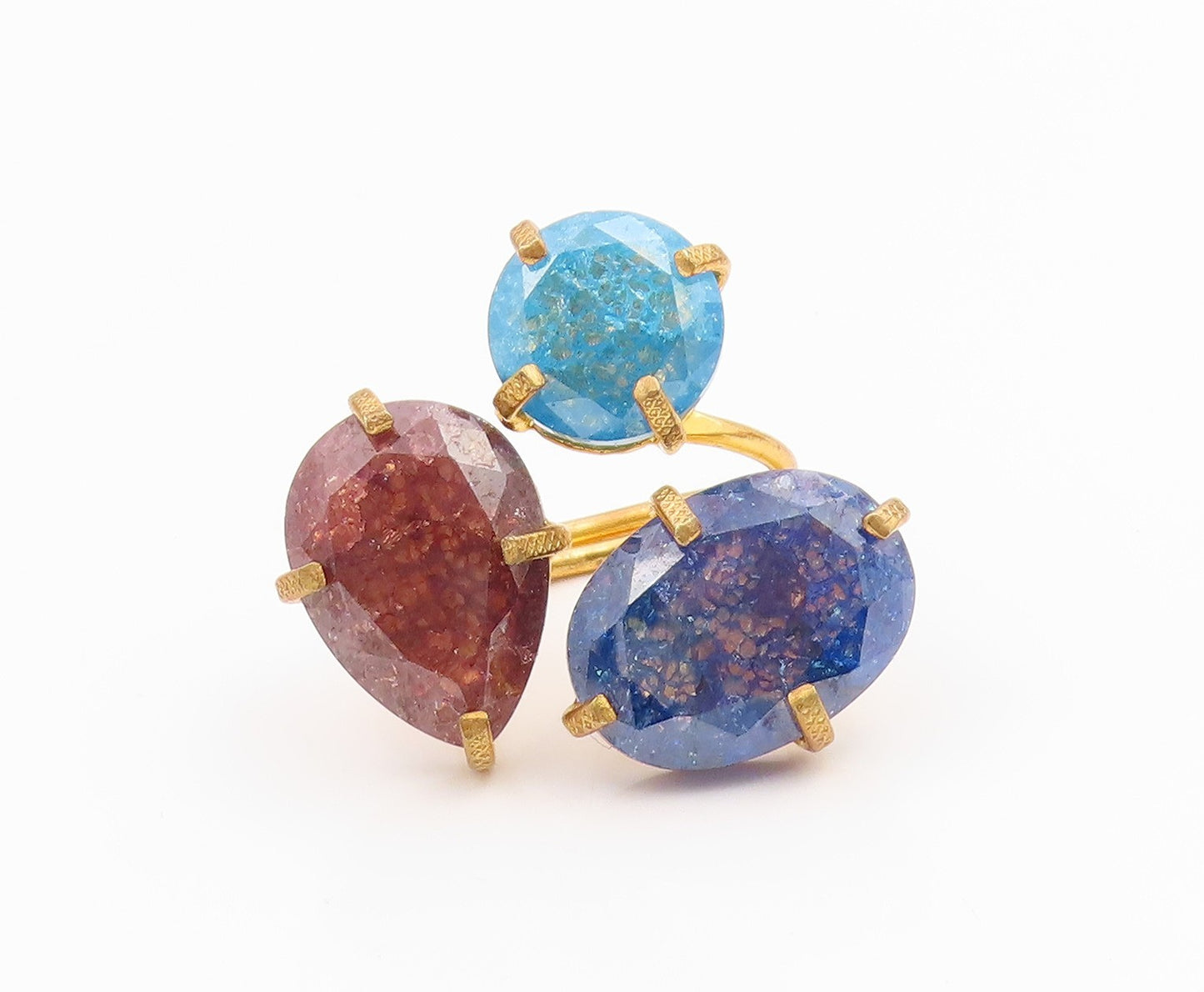 925 Sterling Silver Vintage Ring Gold Plated Mystic Gemstone Band  Sz 7  RG35387