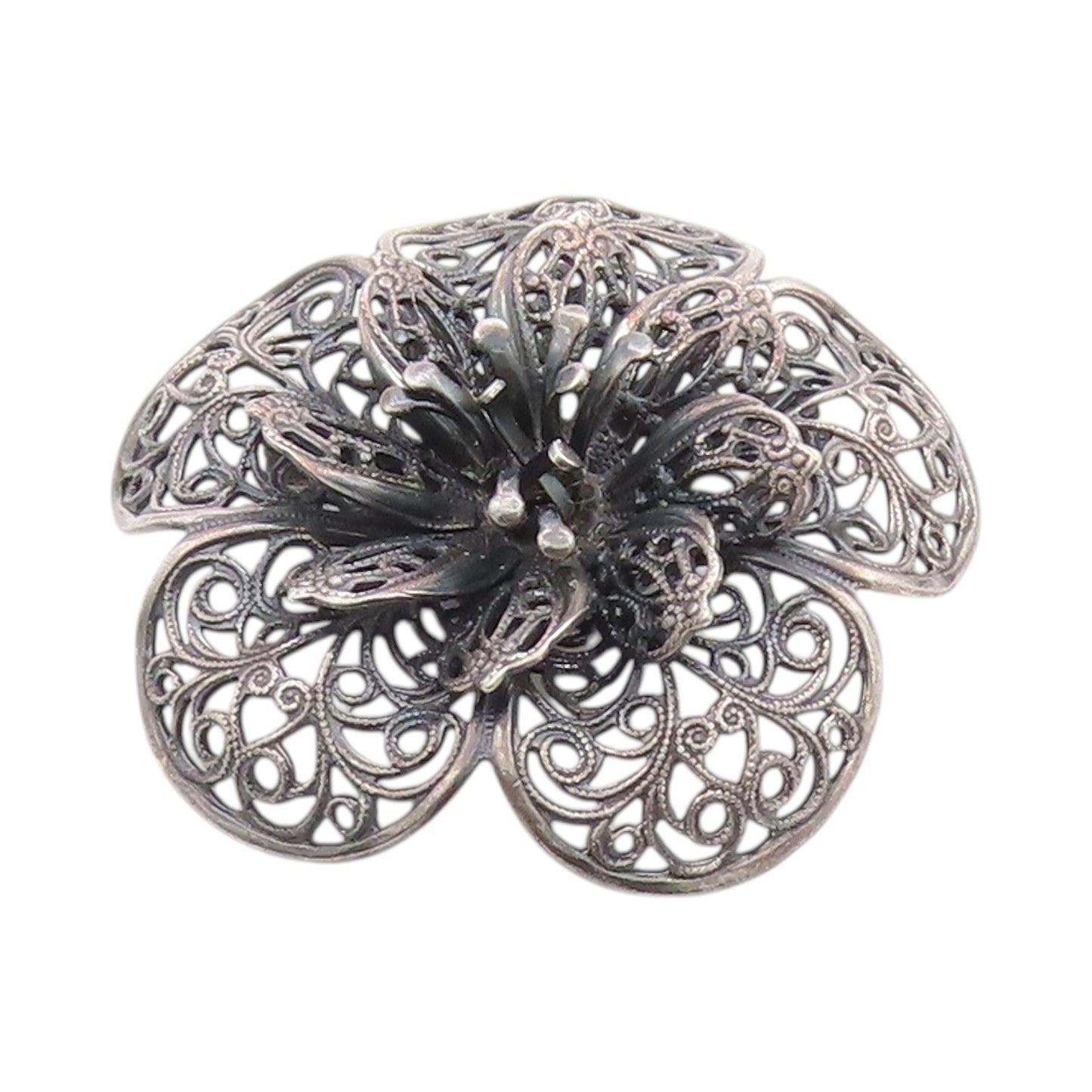 925 Sterling Silver Vintage Brooch Antique Daisy Floral Filigree Design  BP11836