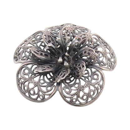 925 Sterling Silver Vintage Brooch Antique Daisy Floral Filigree Design  BP11836