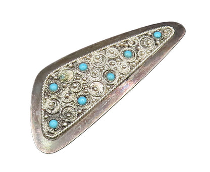 ISRAEL 925 Silver  Vintage Twisted Rope Spirals Turquoise Brooch Pin  BP9810