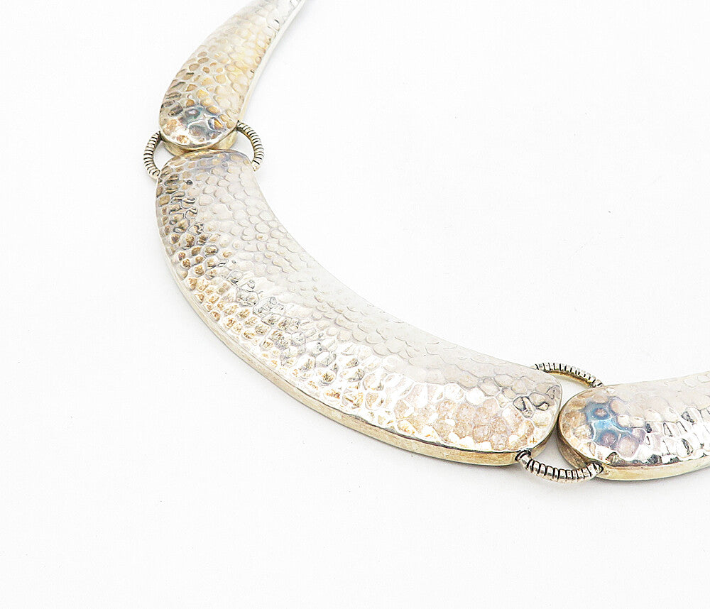 DOUG PAULUS 925 Silver  Vintage Shiny Hammered Detail Chain Necklace  NE1560