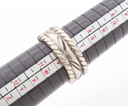 925 Sterling Silver Vintage Ring Solid Bordered Etched Leaves   Sz 10  RG28909