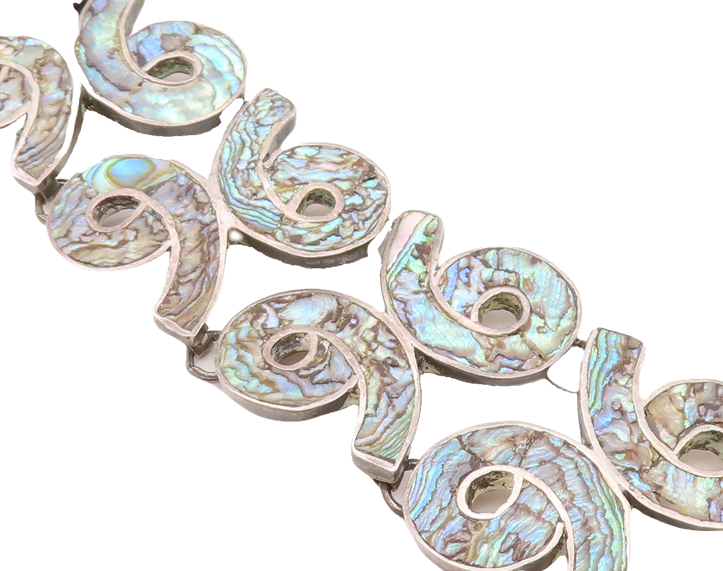 MEXICO 925 Silver Vintage Inlaid Abalone Shell 96 Link Chain Bracelet BT2975