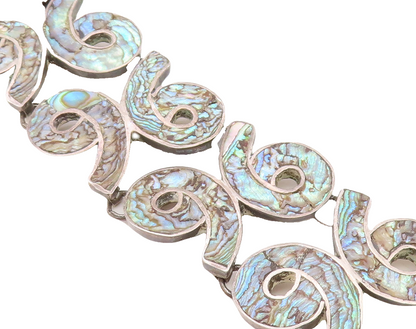 MEXICO 925 Silver Vintage Inlaid Abalone Shell 96 Link Chain Bracelet BT2975