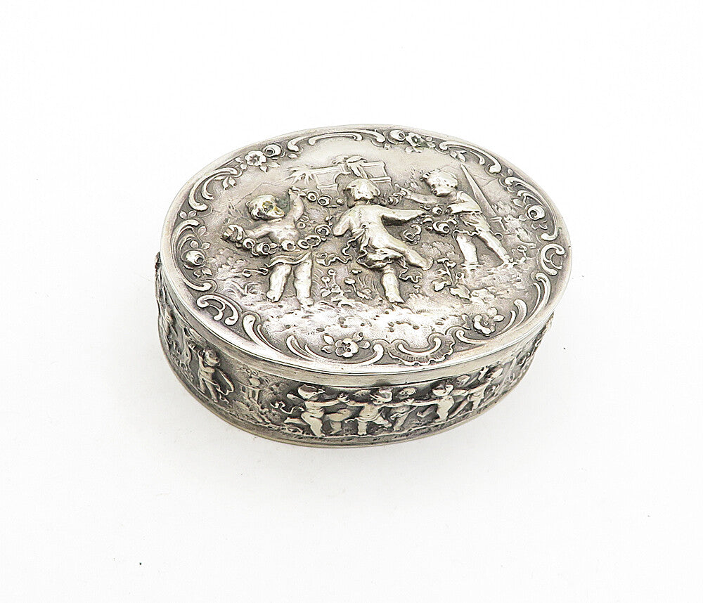 GERMANY Solid Silver Vintage Antique Dancing Scene Jewelry Box (OPENS) TR1150