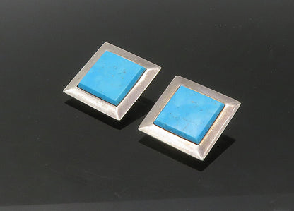 TAXCO 925 Silver  Vintage Turquoise Square Non Pierce Drop Earrings  EG11010