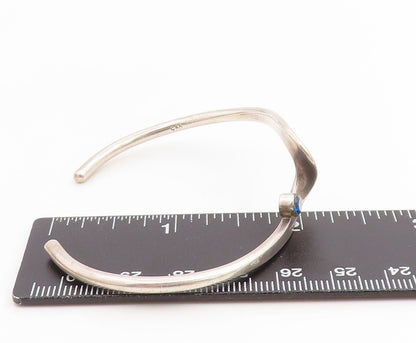 925 Sterling Silver Vintage Bracelet Blue Topaz Modernist Curved Wave  BT11839