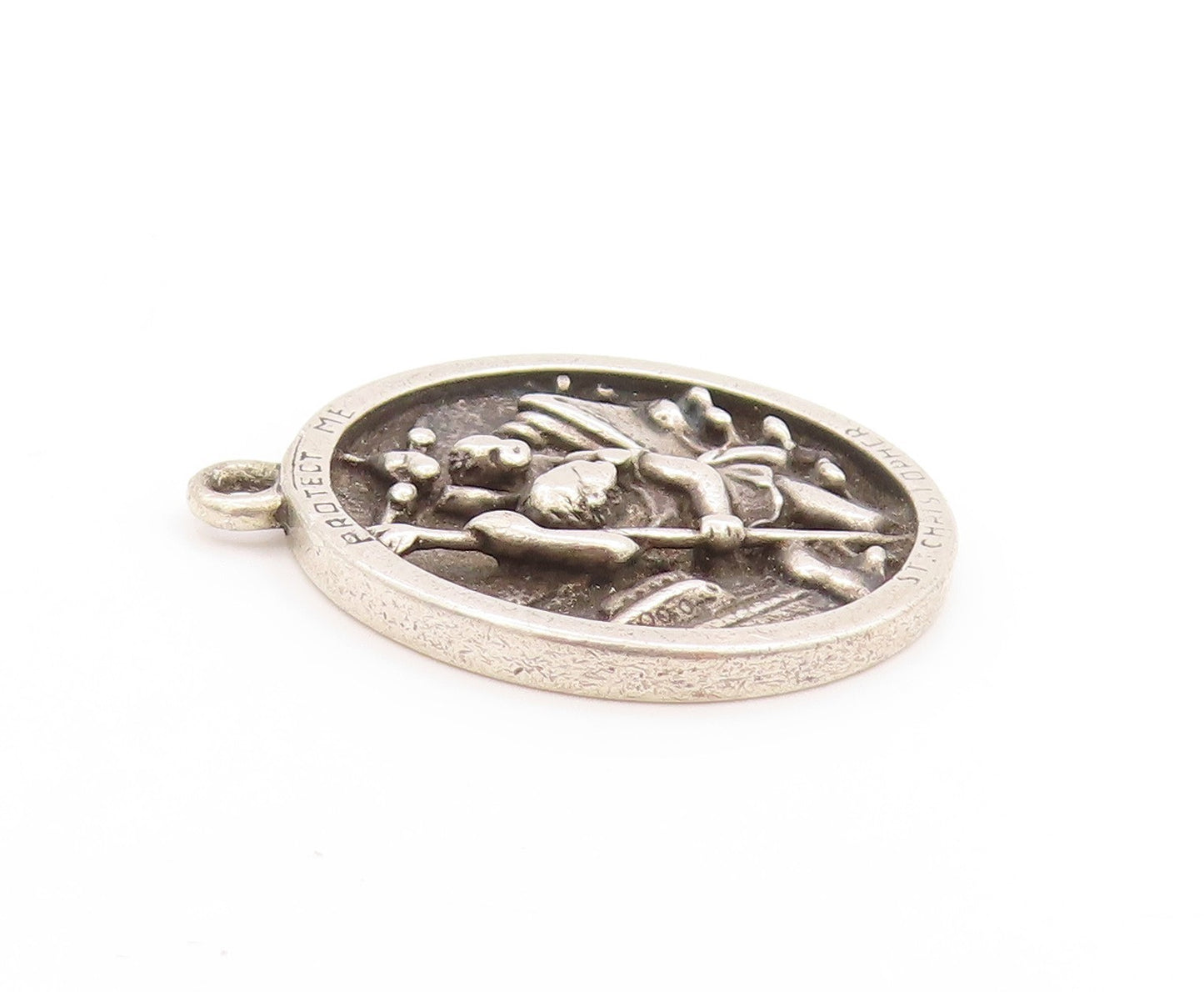 925 Sterling Silver Vintage Pendant Antique Christopher Religious Medal  PT25085
