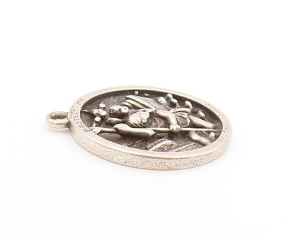 925 Sterling Silver Vintage Pendant Antique Christopher Religious Medal  PT25085