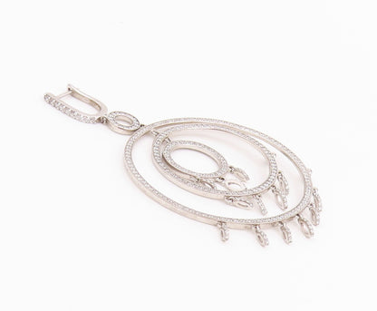 925 Sterling Silver Vintage Earrings CZ Multi Circle Chandelier Drop  EG14229