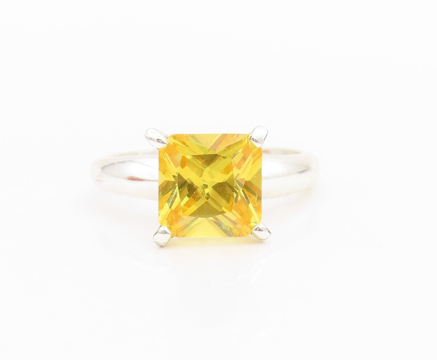 925 Sterling Silver Vintage Ring Minimalist Square Cut CZ  Sz 7.5  RG33225