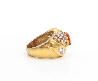 925 Sterling Silver Vintage Ring Gold Plated Designer Red White CZ Sz 6  RG31214
