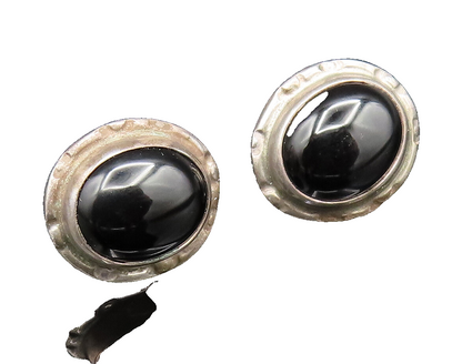 925 Sterling Silver  Vintage Cabochon Black Onyx Stud Earrings  EG12062