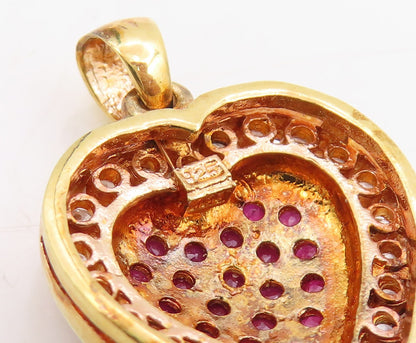 925 Sterling Silver Vintage Pendant Gold Plated Ruby & Topaz Love Heart  PT25308