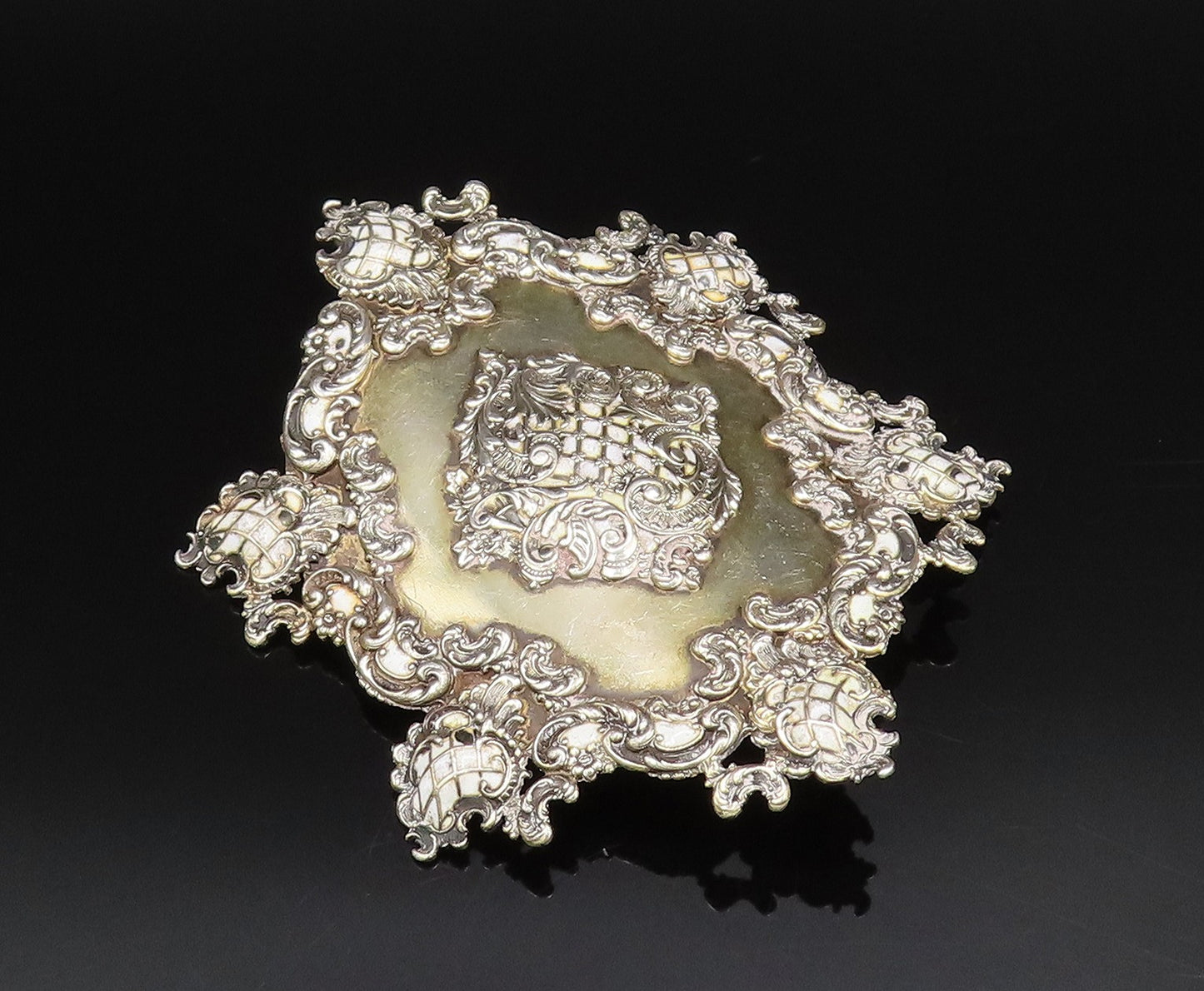 925 Sterling Silver Vintage Antique Victorian Enamel Frame Brooch Pin  BP10004
