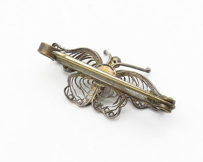 925 Sterling Silver  Vintage Dark Tone Filigree Butterfly Brooch Pin  BP4200