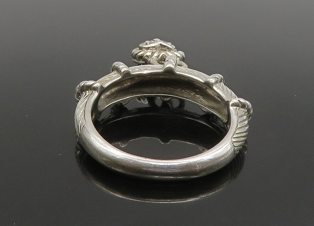 JUDITH RIPKA 925 Silver  Vintage Topaz Love Heart Charm Band Ring Sz 8 RG23529