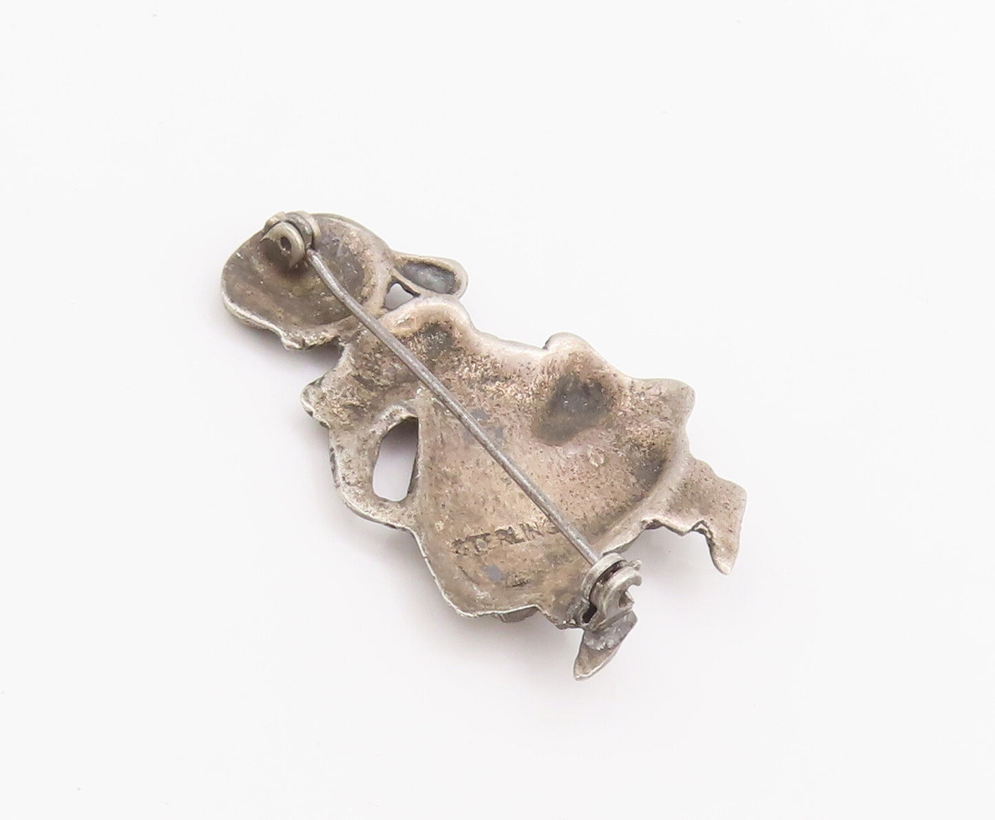 925 Sterling Silver Vintage Brooch Pin Antique Small Girl With Basket  BP10656