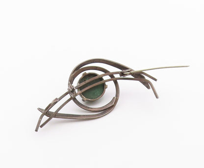 ISRAEL 925 Silver  Vintage Cabochon Cut Eilat Stone Swirled Brooch Pin  BP7921